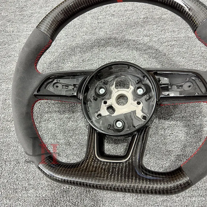 Leather flat bottom heated steering wheel for Audi A3 A4 A5 B9 semi-perforated heated sports steering wheel heated