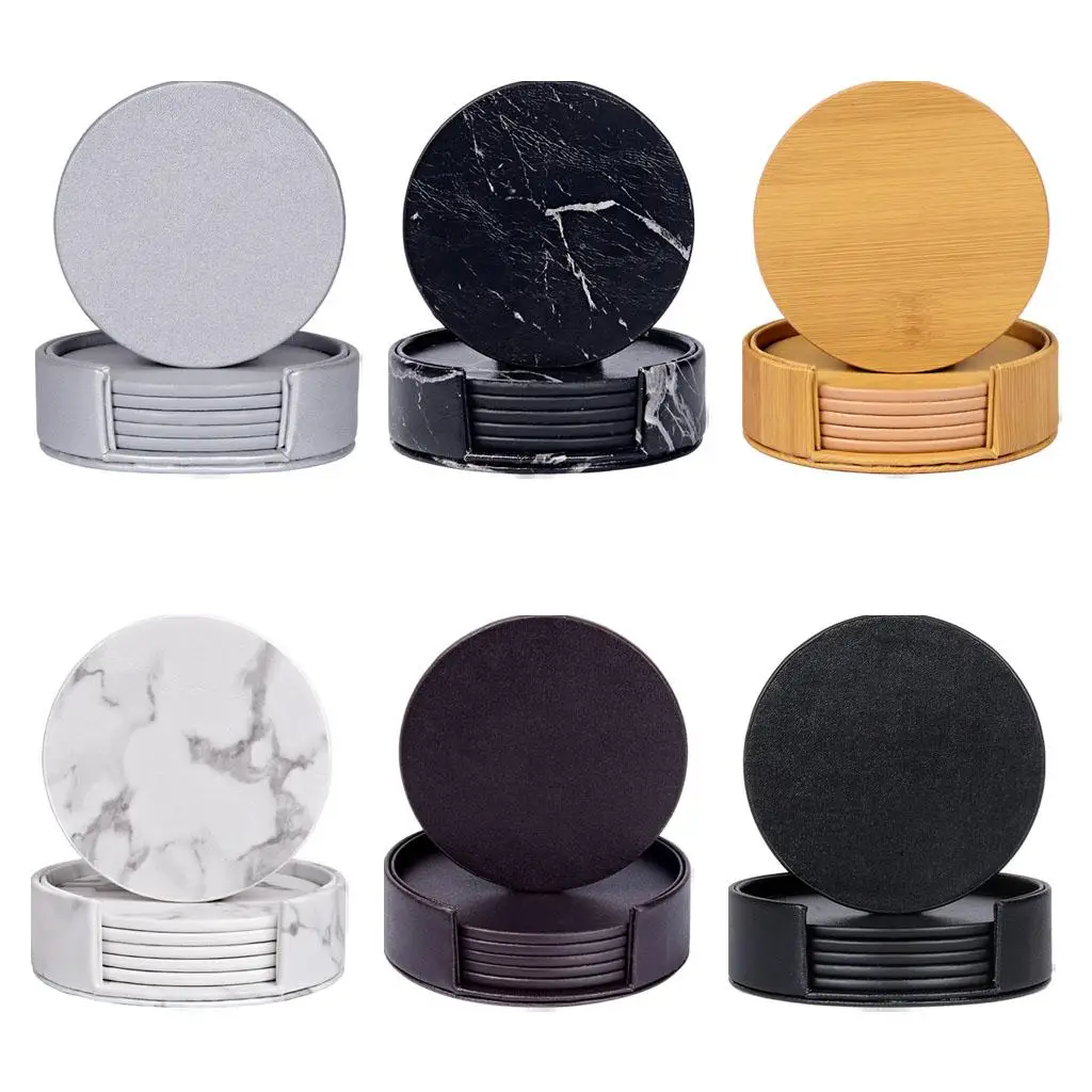Round Marble Coasters with Holder Scratch Proof Drink Coasters
