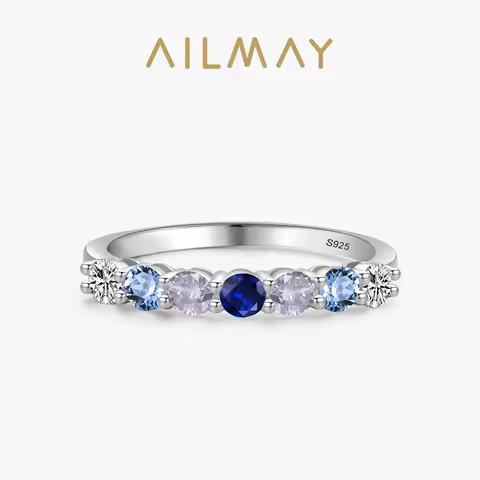 Ailmay Solid 925 Sterling Silver Sparkling Multicolour Crystal Finger Ring For Women Grils Party Fashion Stackable Fine Jewelry