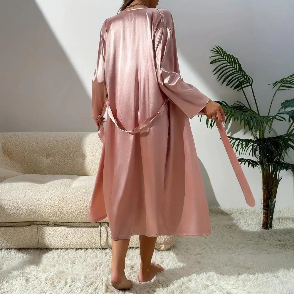 

Women Nightwear Women's Satin Robe Set with Cami Nightgown Long Sleeve Bridal Kimono Pajamas Sexy Wedding Sleepwear Lounge