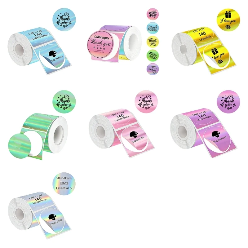 Y4UE 140Pcs 50mm Sparkling Round Thermal Sticker Oil and Water Resistant Thermal Labels For Classification Barcode Shipping