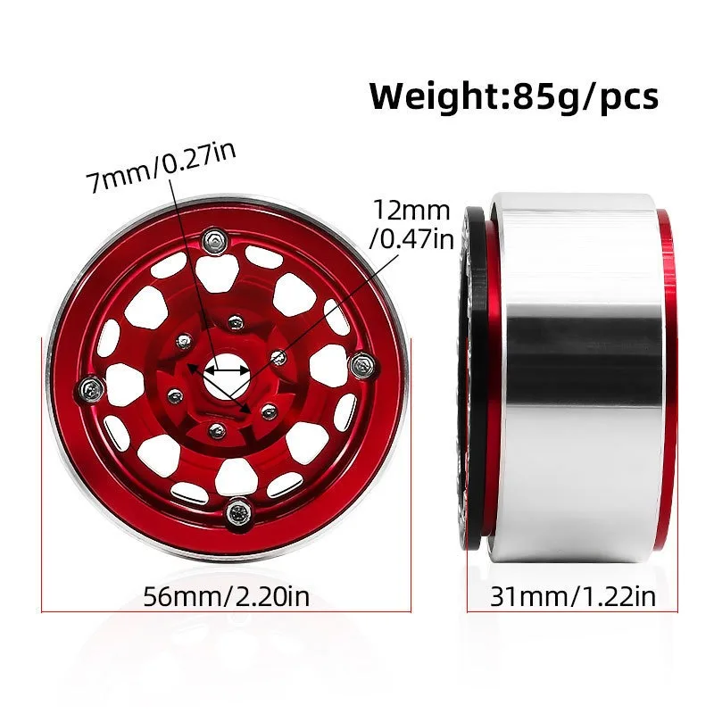 4pcs Metal 1.9" Beadlock Wheel Rim Wheel Hub for 1/10 RC Crawler Car Axial SCX10 Trxs TRX4 RC4WD D90 YK4102