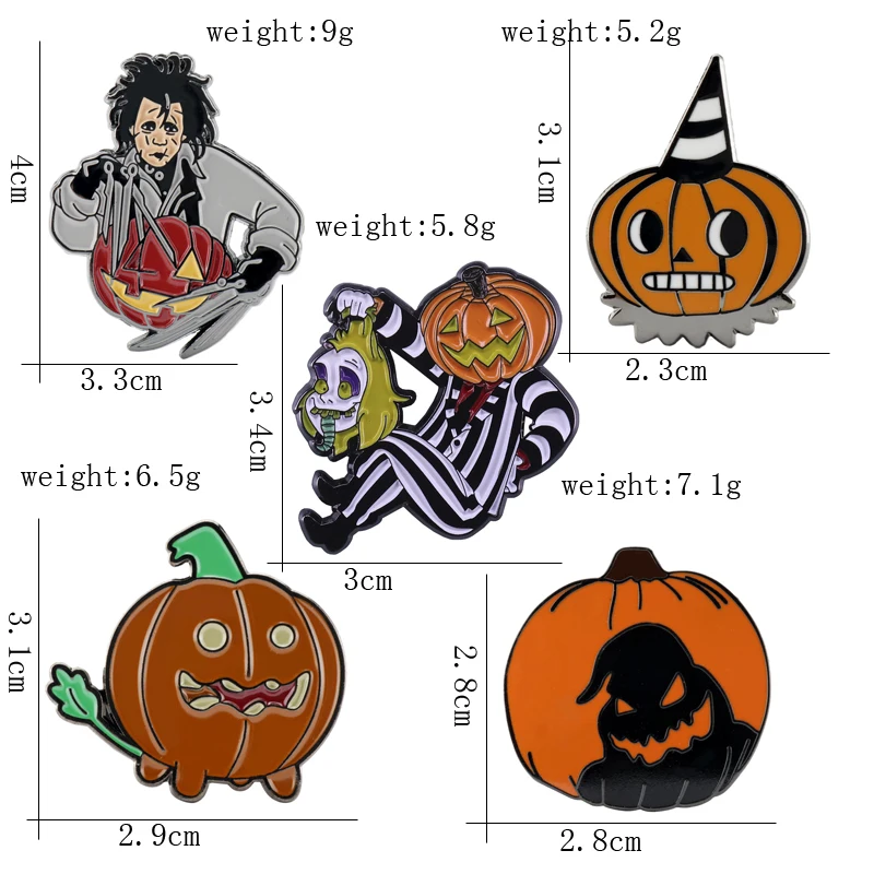 Broche esmaltado de película de terror de Halloween, insignia de Metal de calabaza bonita, Pin para Collar de mochila, accesorios de joyería para disfraz, regalos, 5 uds.