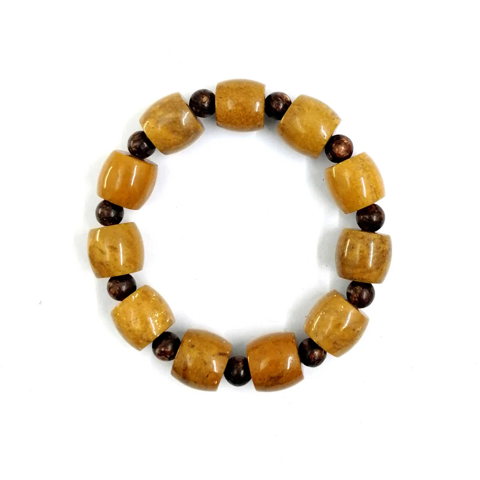 Unique Design Elastic Bracelet with Picture Jasper (Drum Beads) and Chrysocolla (Round Beads)