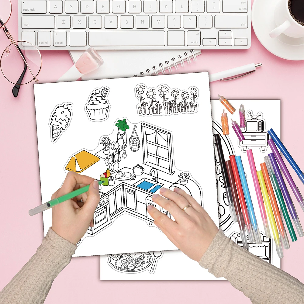 

Coloring Stickers DIY Small Corner Adult Cute Relaxation Space Design Coloring Stickers