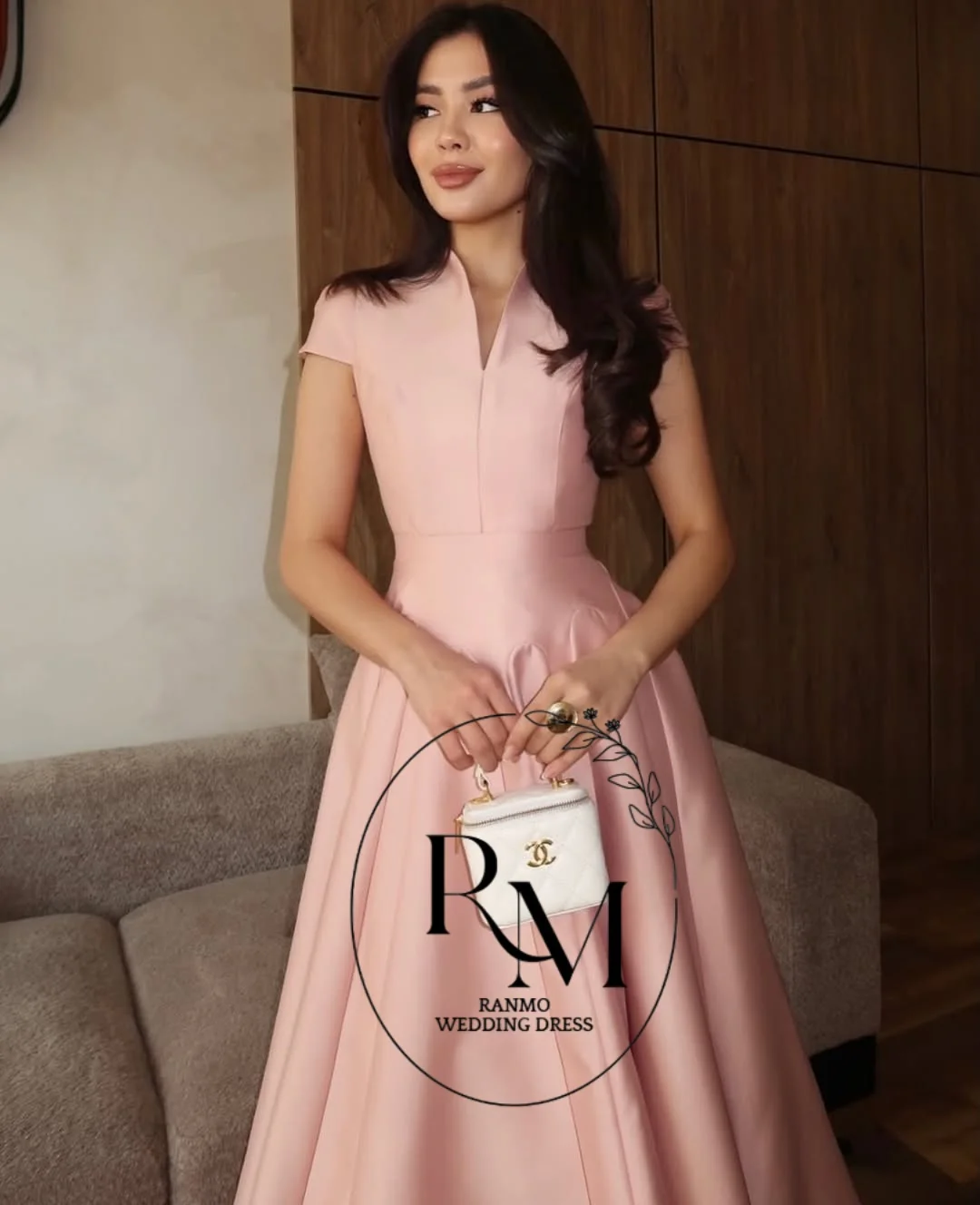 

Ranmo Elegant 2026 V-Neck Pink A-Line Prom Dresses Satin Formal Occasion Ankle-Length Pleat Evening Gowns Sleeveless Customized