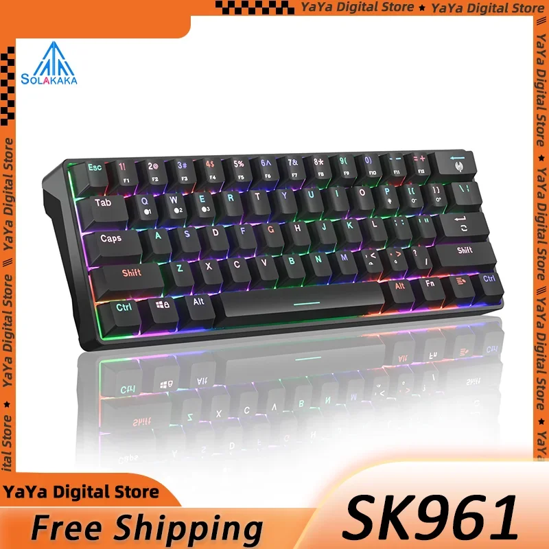 SK961 60% Gaming Keyboard Hotswappable Mechanical Bluetooth Wireless Keyboard with RGB Programmable and Macro Software