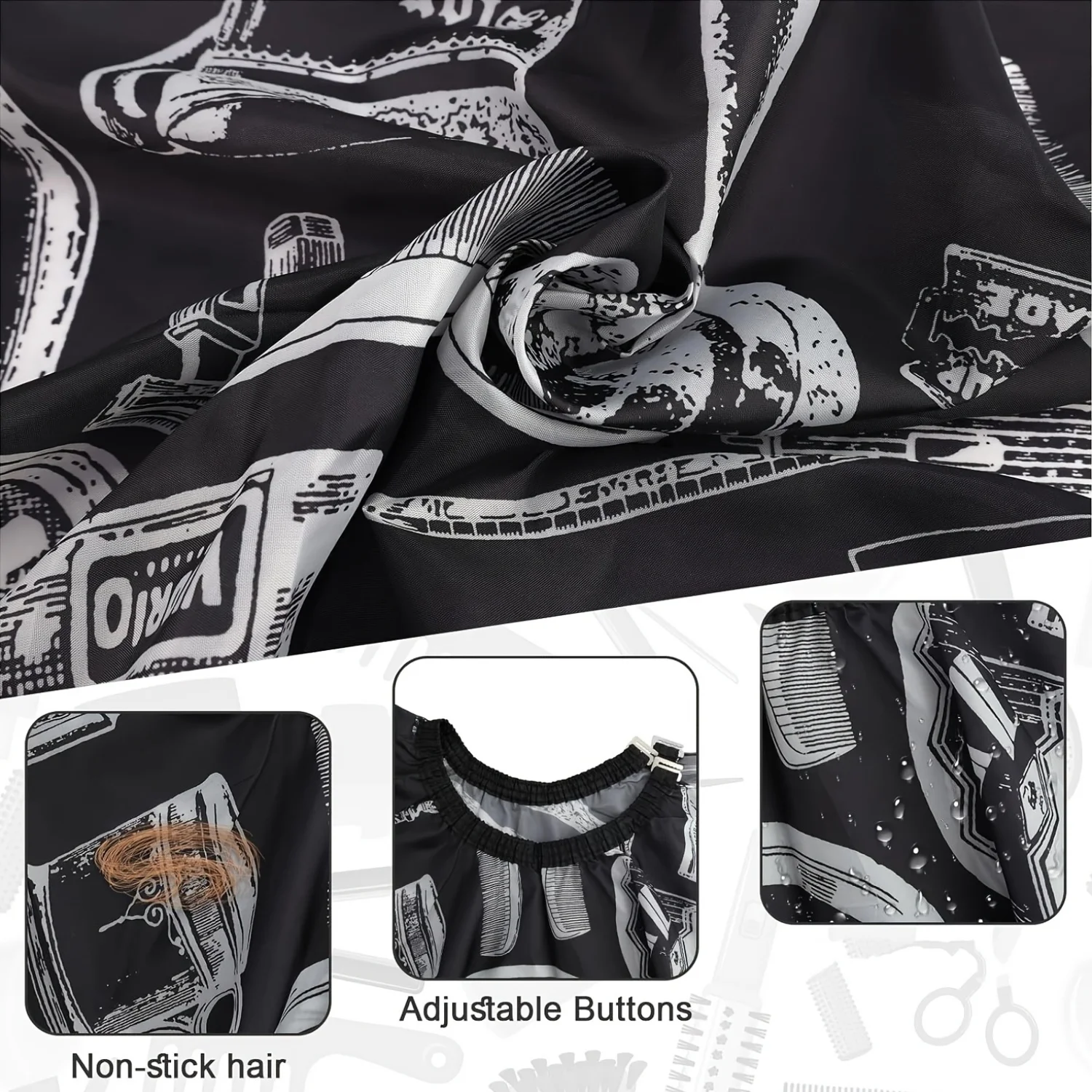 WANMEI Set Bungkus Tukang Cukur Jubah Pemotong Rambut Tahan Air dengan Lap Leher Set Sikat Gaun Penata Rambut Salon Tukang Cukur Profesional