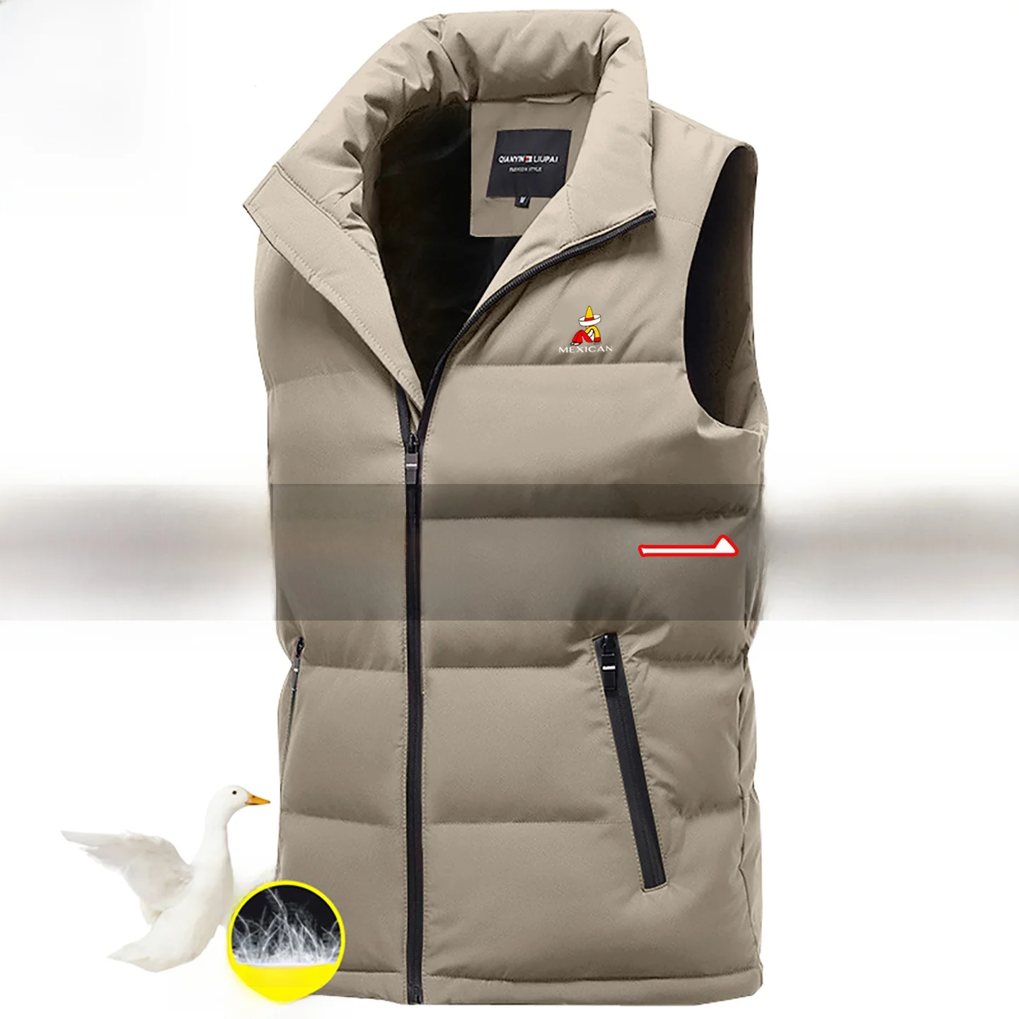 

Мужской повседневный осенне-зимний пуховый жилет с воротником-стойкой, джат, верхняя одежда, модная молния, украшенная облегающим кроем, молодежный тренд