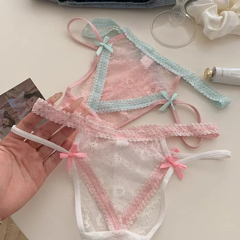 Cross Bandage Lace Embroidery Sexy Women's Underwear Low Waist Transparent Bow Panties Cotton Crotch Soft Thin Briefs Lingerie - view 4
