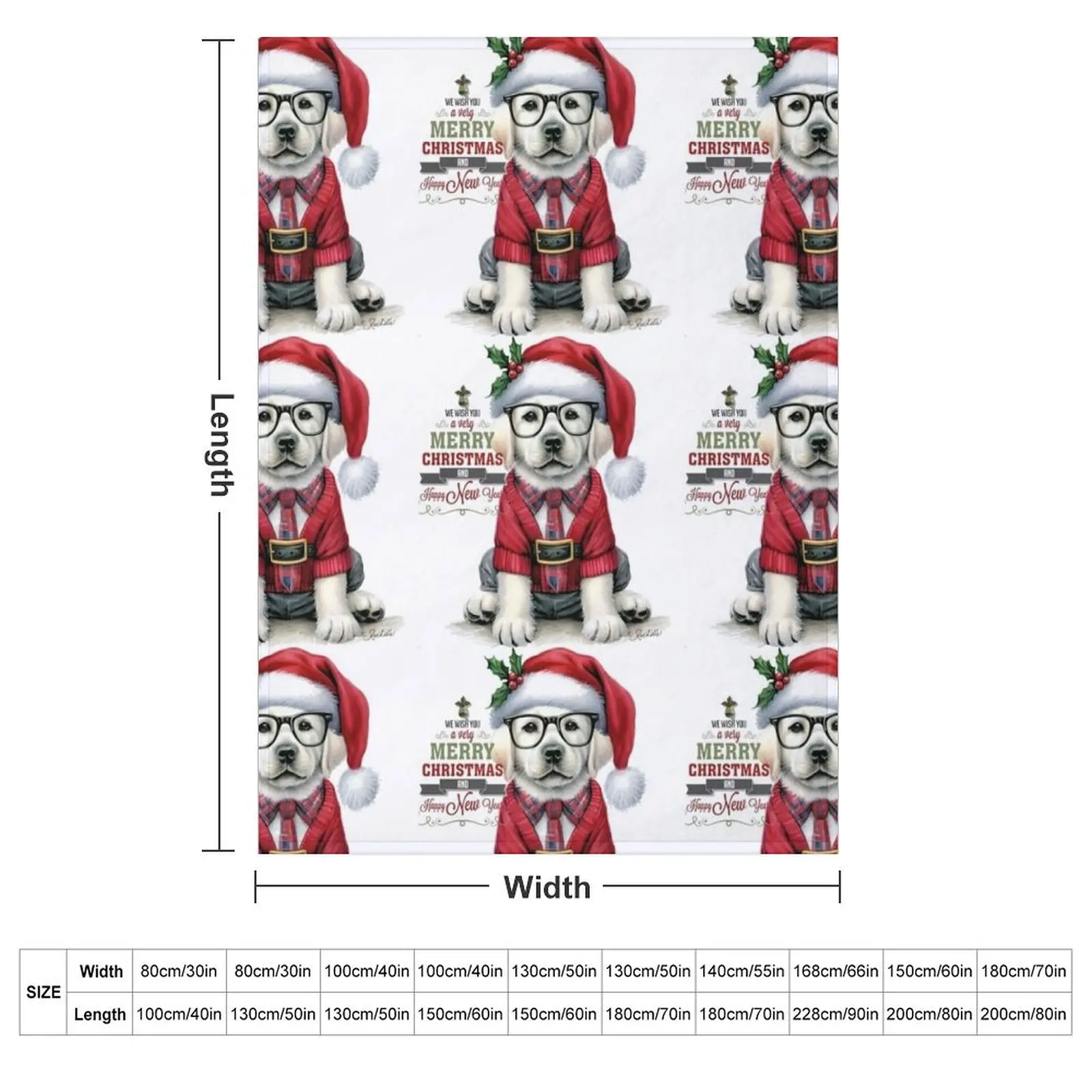 Cute Labrador Puppy Dog dressed in Santa Hat and Sweater Christmas Painting Throw Blanket