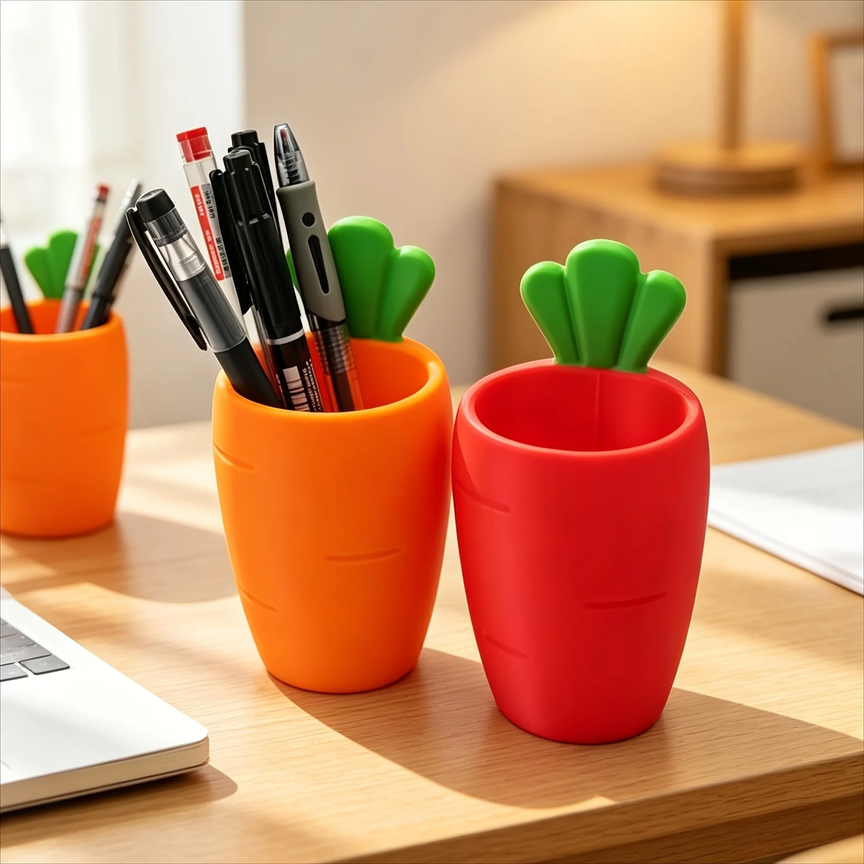 Vegetable Theme Carrot Pen Holder, Cute Desktop Stationery Storage Cup, Multifunctional Organizer for Office Home Decor Gift