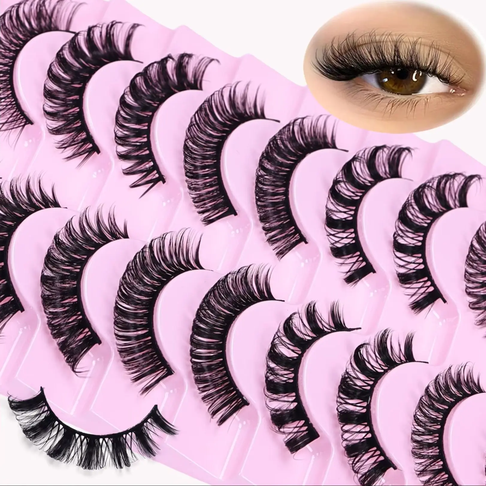 10Pairs D Curl 10-16mm Russian Fake Eyelashes 3D Reusable Fluffy Strip Lashes for Eyelash Extensions