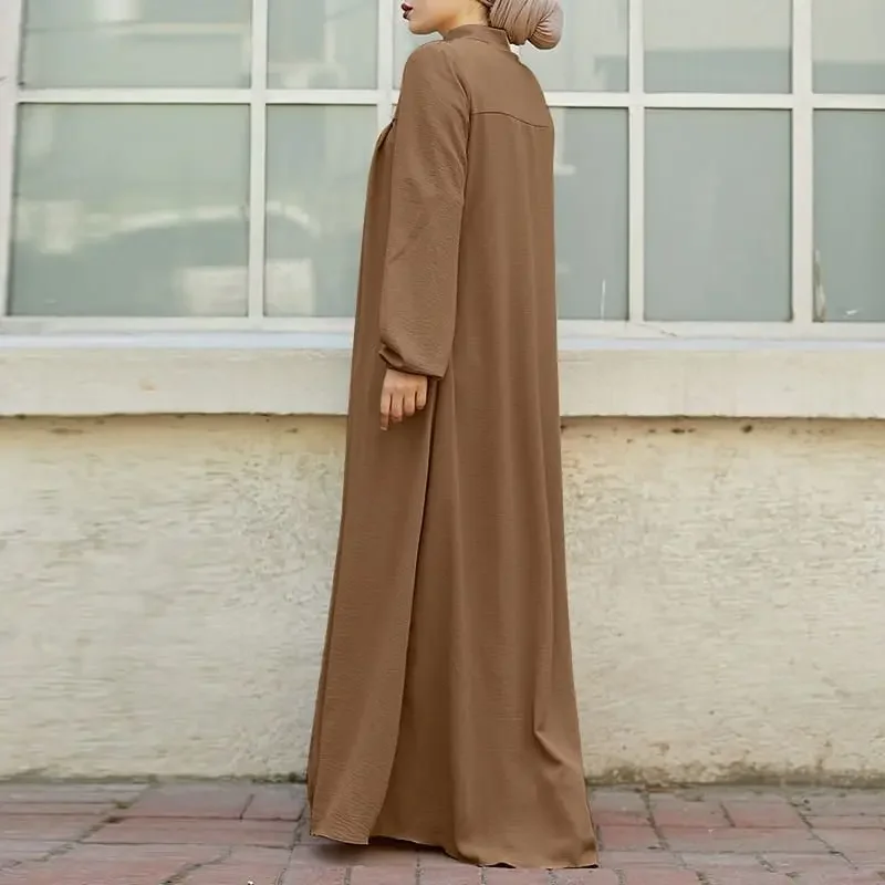 Jalabiya-Robe musulmane à manches longues pour femme, tenue décontractée, couleur unie, caftan, caftan, fermeture éclair, pour le ramadan