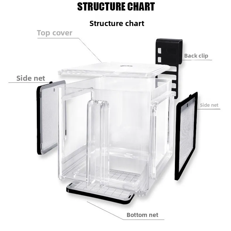 Acrylic Fish Tank Isolation Box, Pneumatic Spawning and Hatching Box, Ornamental Fish Breeding Box, Stainless Steel Mesh