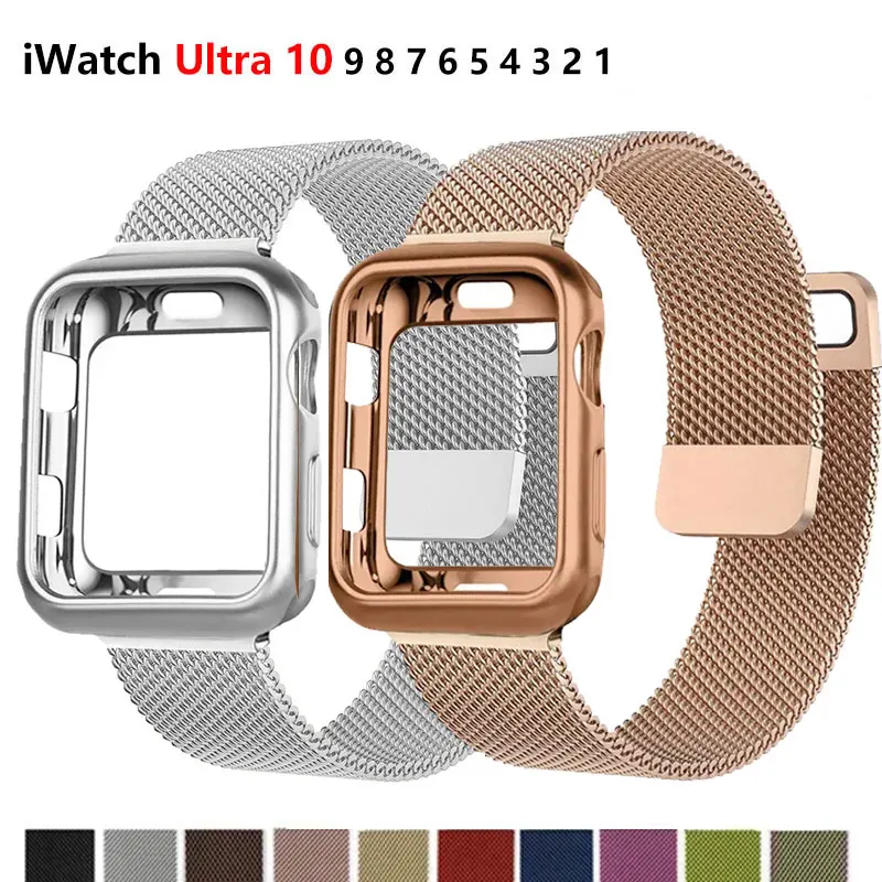 

Миланский чехол + ремешок для Apple Watch Band 10 9 8 7 6 SE 5 46 мм 49 мм 41 мм 40 мм 44 мм 42 мм Ремешок для часов Iwatch Series 9 Correa 45 мм