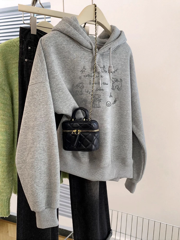 

Корейская толстовка с капюшоном и буквенным принтом в Корейском стиле, свободная верхняя одежда для похудения для женщин, весна-осень, модный винтажный бренд