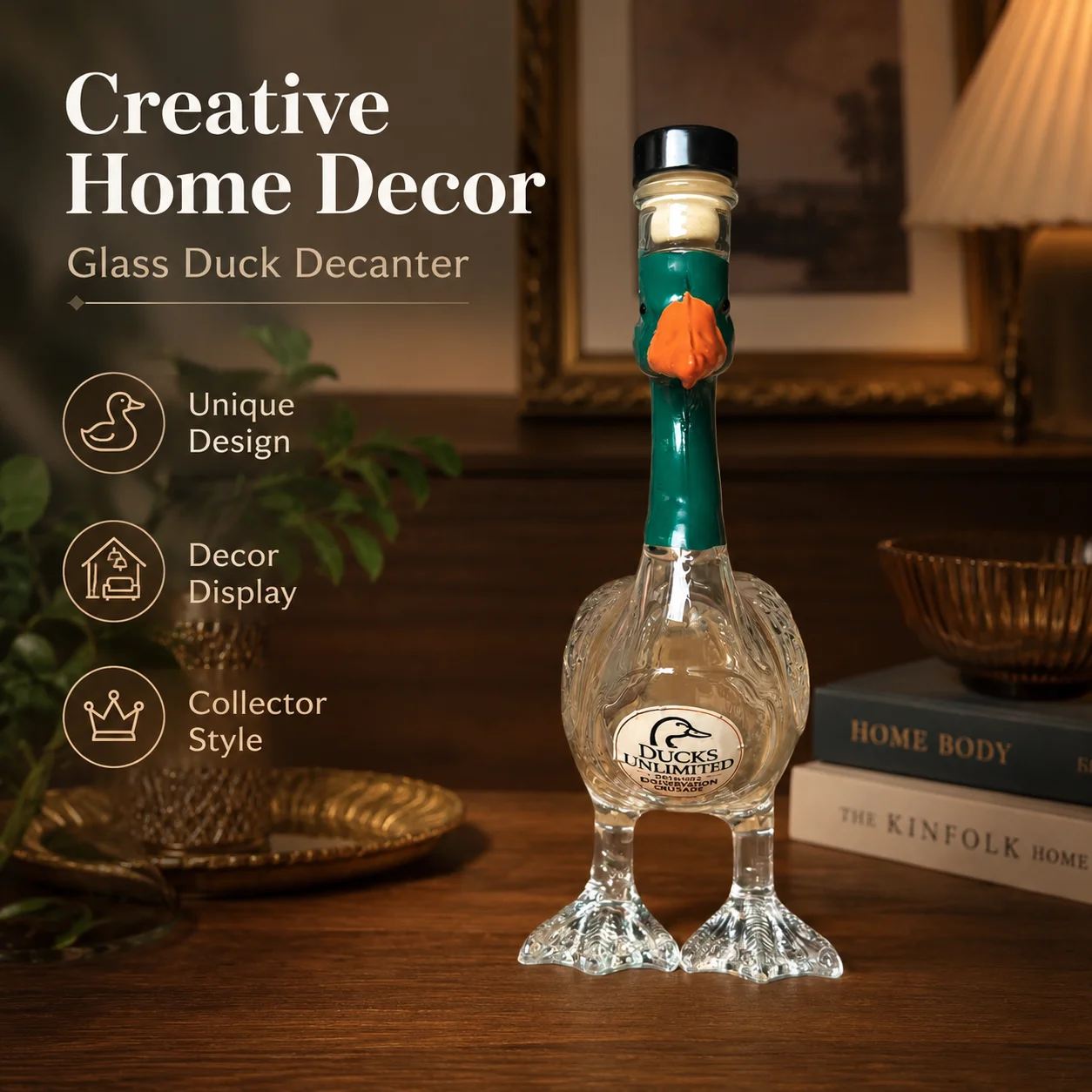 Creative Duck Shape Glass Decanter Hand Painted Beak Whiskey Liquor Bottle Home Bar Display Collectible Gift Decoration