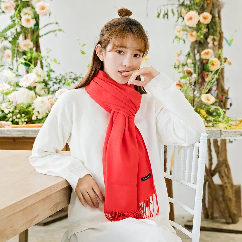 Women's New Imitation Cashmere Scarf Korean Version of The Autumn and Winter Warm Cashmere Solid Color Gift Scarf Shawl