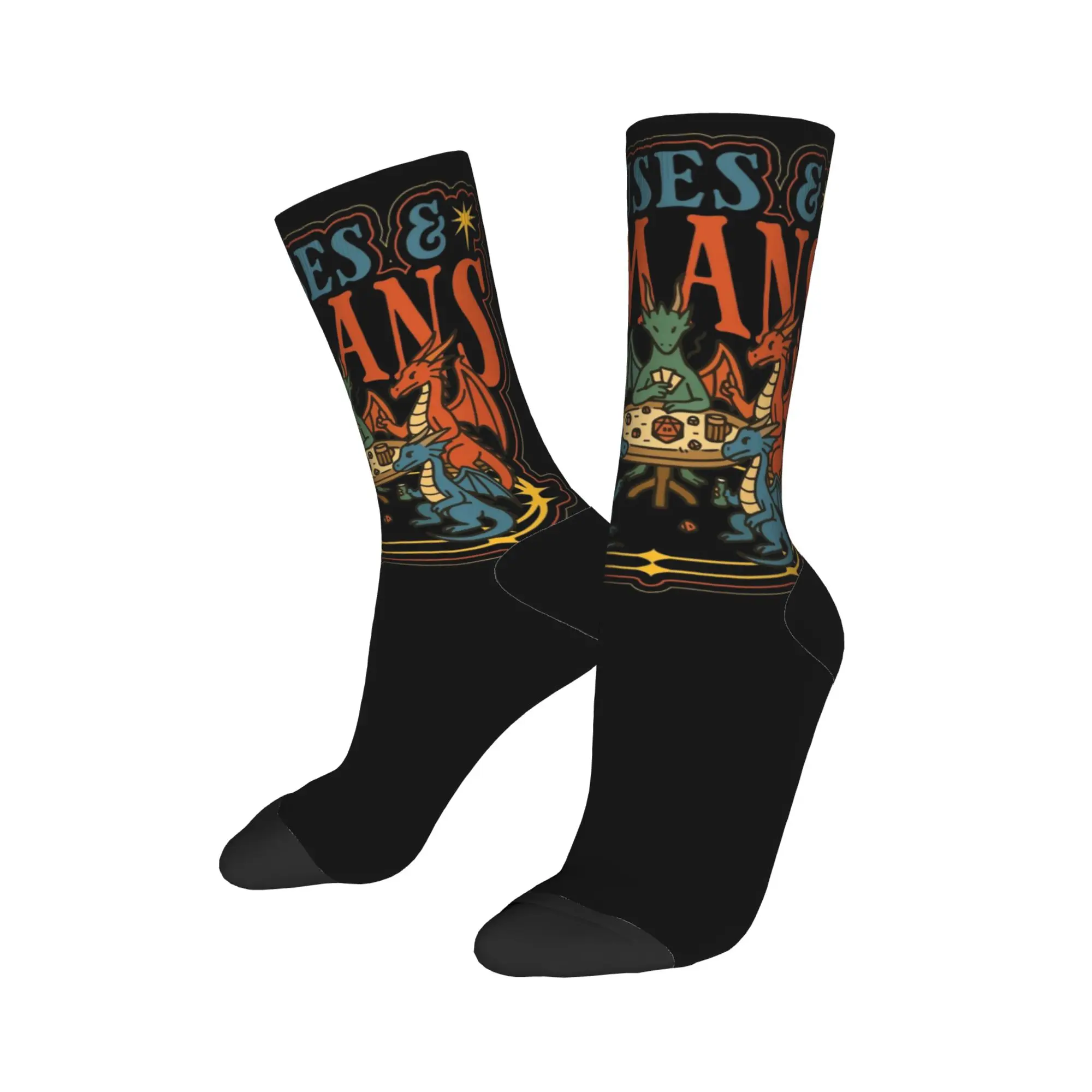 Funny Houses & Humans Dungeon and Dragon Basketball Socks  Polyester Crew Socks for Women Men Sweat Absorbing