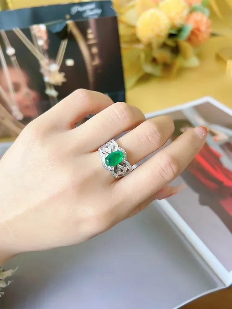 Fashion Retro Emerald Egg 925 Sterling Silver Ring Set with High Carbon Diamond Multi functional Wedding Jewelry Wholesale