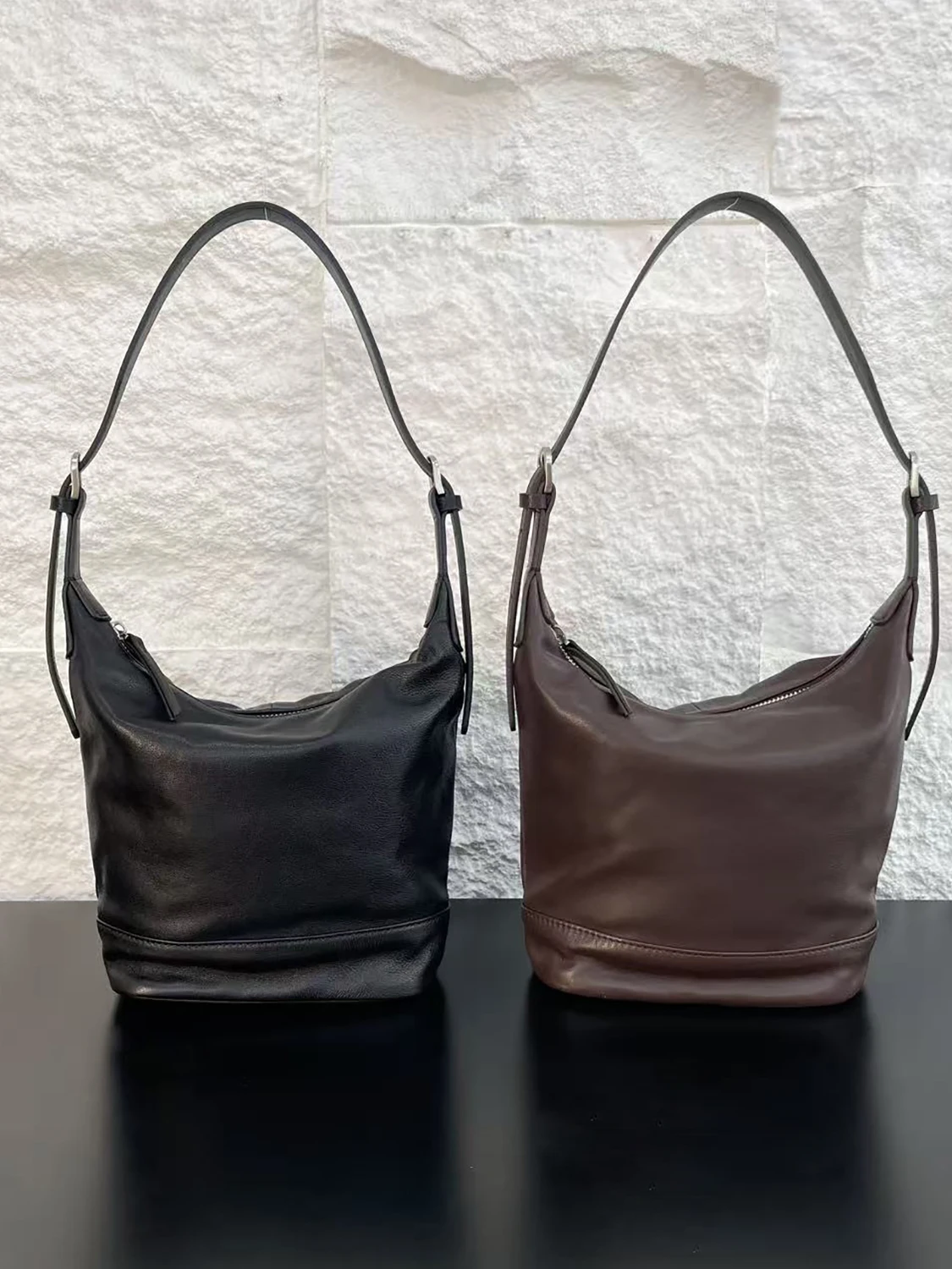 Tannery Leather Bucket Bag Hobo Underarm Women's Fashion Versatile Single Shoulder Crossbody Small Bag Autumn Winter New 2025