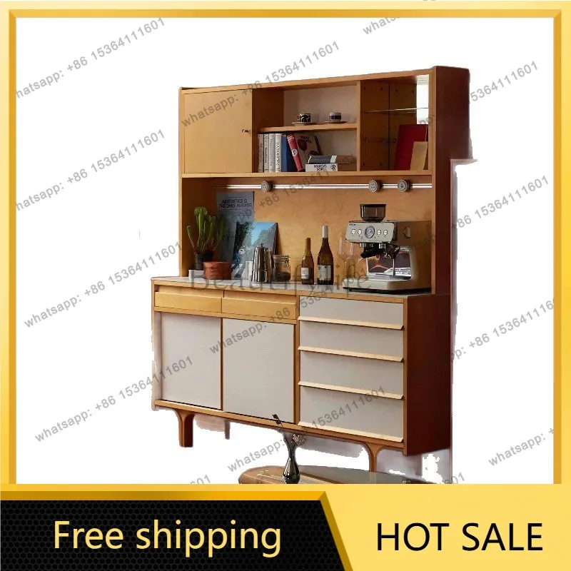 LS antique style wall dining side cabinet integrated retro rock slab kitchen storage multi-functional locker