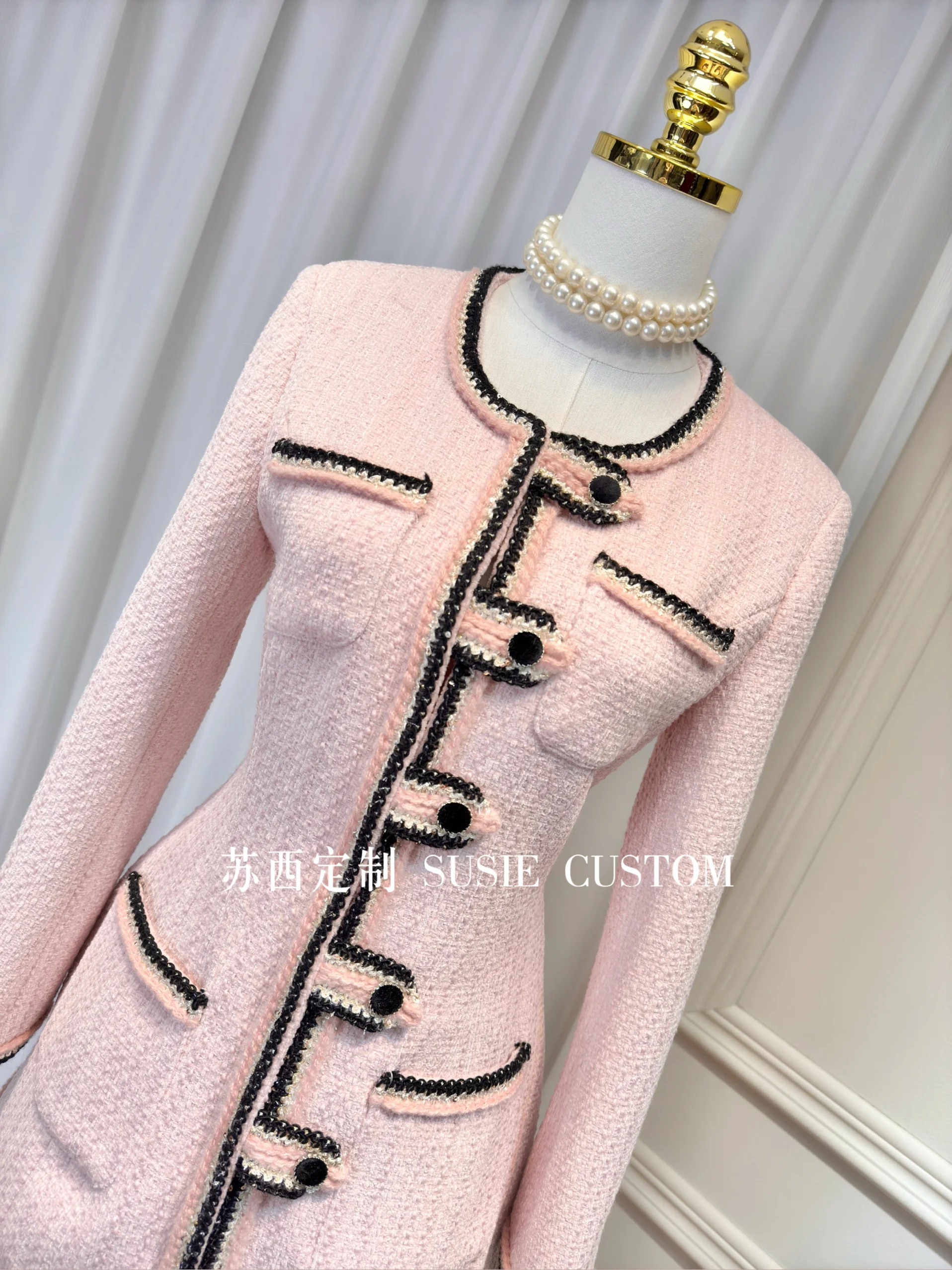 French Socialite Round Neck Long Sleeve Single Breasted Tweed Long Jackets High Waist A-line Skirts Two-piece Set Women Winter