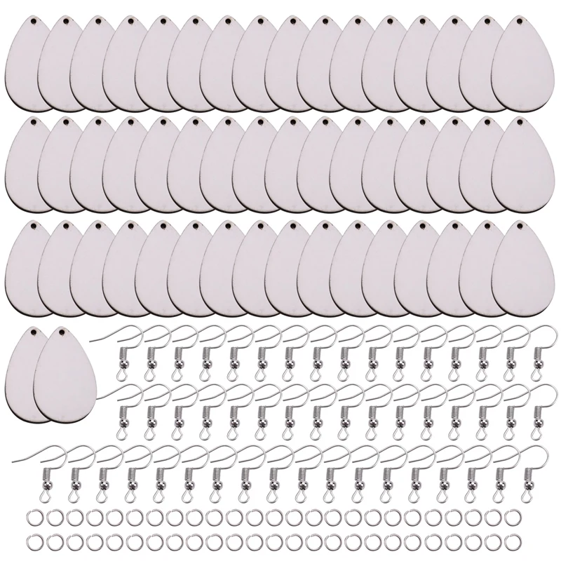 50 Pieces Sublimation Blank Earrings, Earrings Unfinished Teardrop Heat Transfer Earring Pendant For Jewelry DIY Making