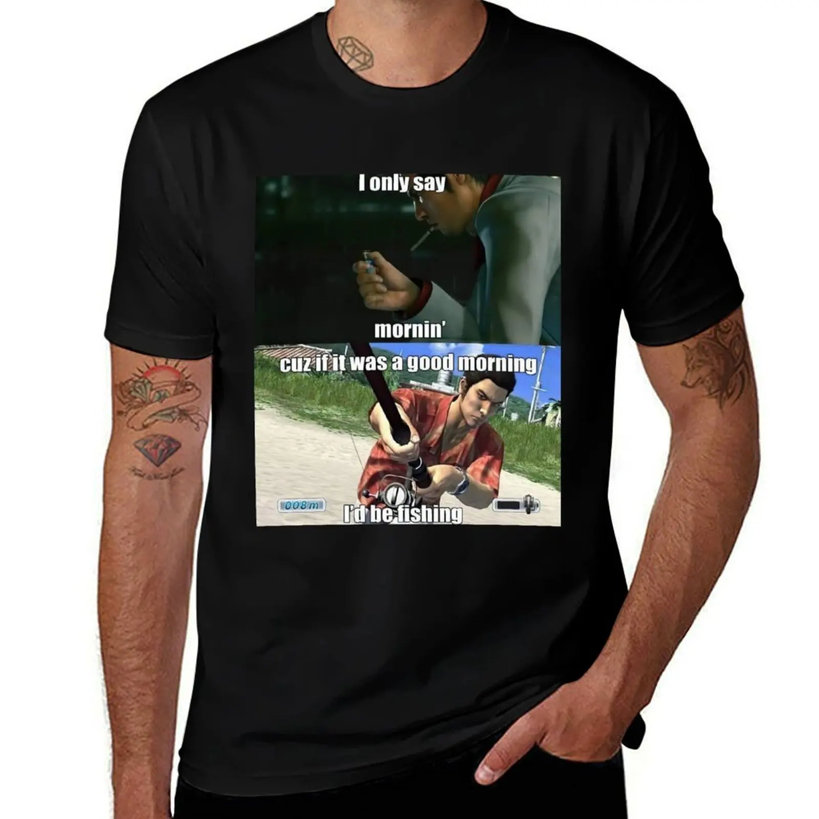 Good Morning Yakuza Meme T-Shirt Anti-Fade Casual Tee Shirt T-Shirt