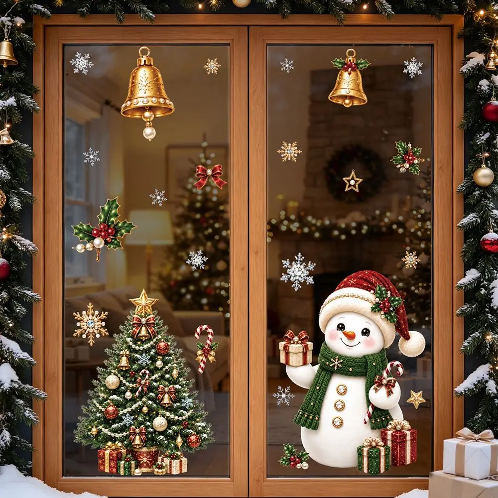 Electrostatic Merry Christmas Window Stickers Multicolor Cartoon Santa Holiday Window Decoration Waterproof No Residue