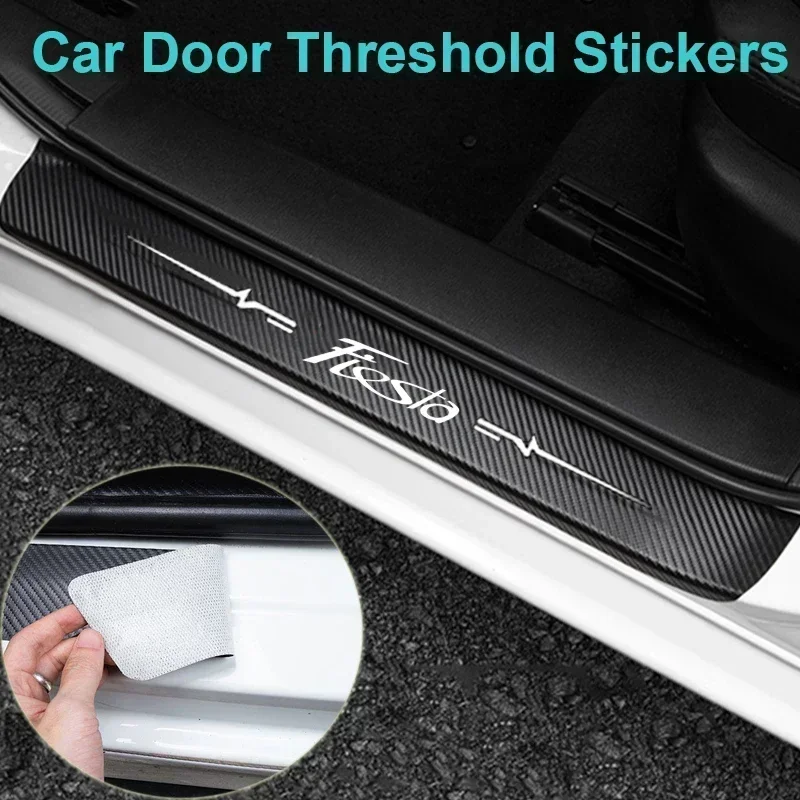 Carbon Fiber Car Door Threshold Anti Scratch Sticker For Fiesta Badge Side Trunk Tailgate Sill Decals Strip Tape Accessories