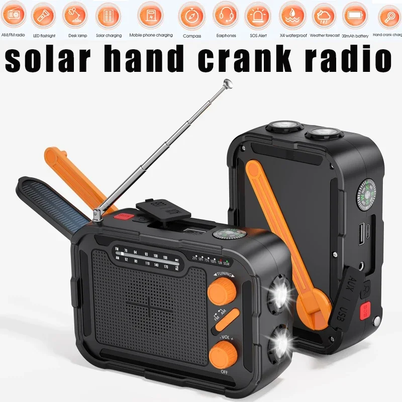 Emergency Solar Power Radio Hand Crank 5000mAh Charging FM AM WB NOAA Weather Radios LED Reading Flashlight Bank Phone Charger