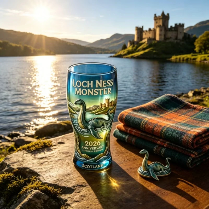 Commemorative 2026 Loch Ness Monster Blue Beer Glass, Scottish Legend‑Themed Pint Cup, Bar Home Decorative Collectible