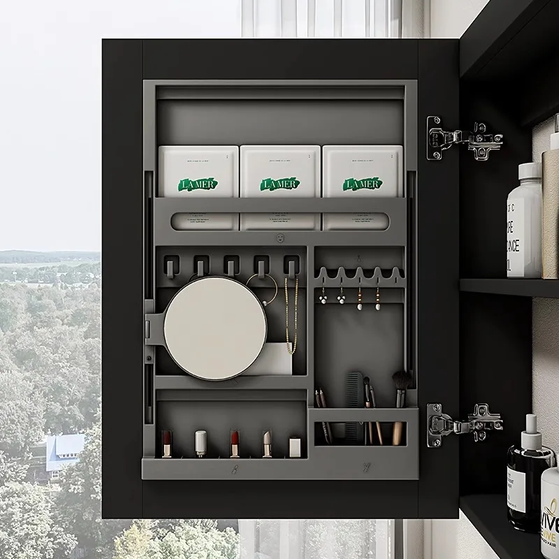 Modern Simple Integrated Basin Bathroom Cabinet Set Ceramic Wooden Washbasin With LED Mirror And Side Storage For Hotel Use
