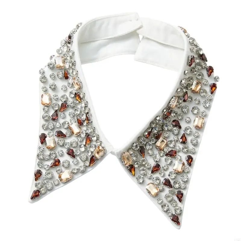 Elegant False Collar With Sparkling Crystal Studded Professional Office Wear Pointed Collar for Women Sweater Shirt 