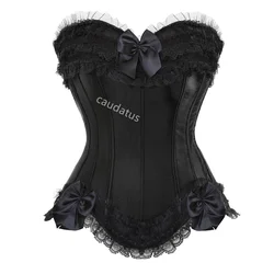 Black Corset Top Women Bustier Satin Overbust Zipper Sexy Lingerie Plus Size Vintage Lace UP Big Bust Costume Femmes Red