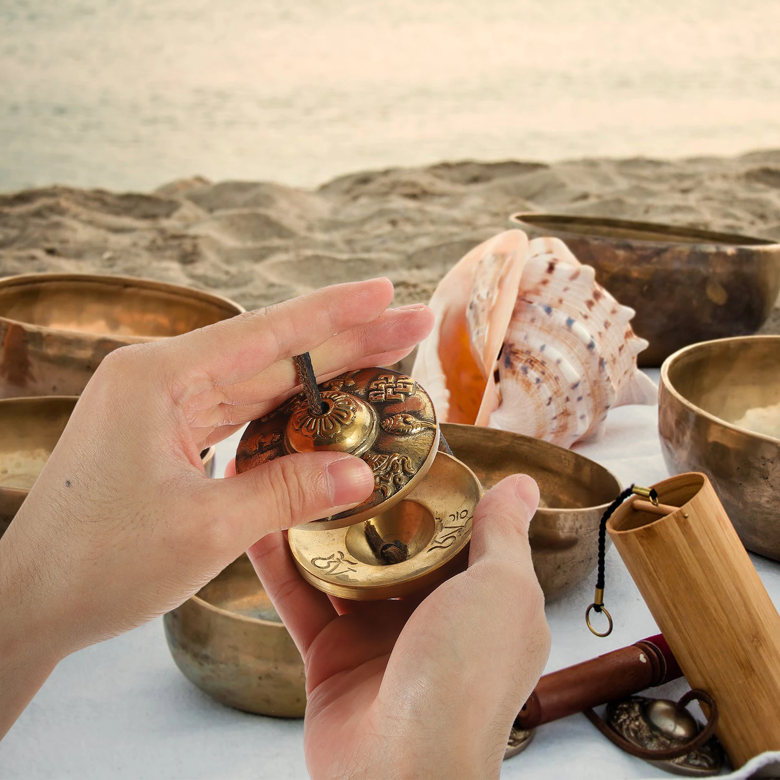 

Copper Meditation Bell Handcrafted Unique Style Musical Instrument for Yoga Class Thick Clear Ringing Tone Tibetan Finger