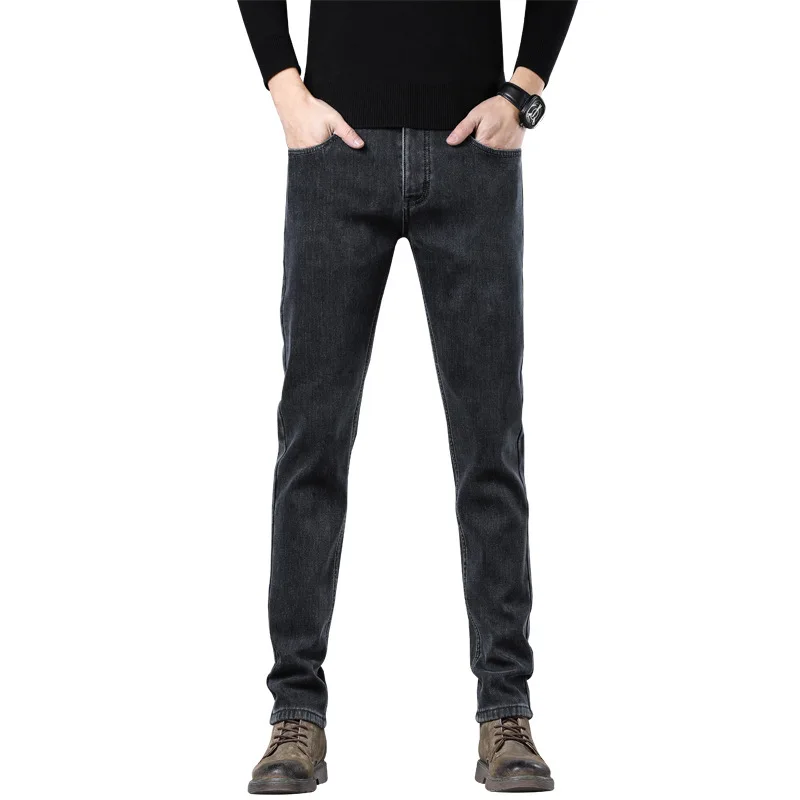 

Повседневные джинсы, мужские узкие прямые брюки на осень и зиму, кашемировые новые трендовые мужские длинные брюки для взрослых, комфортные джентльмены