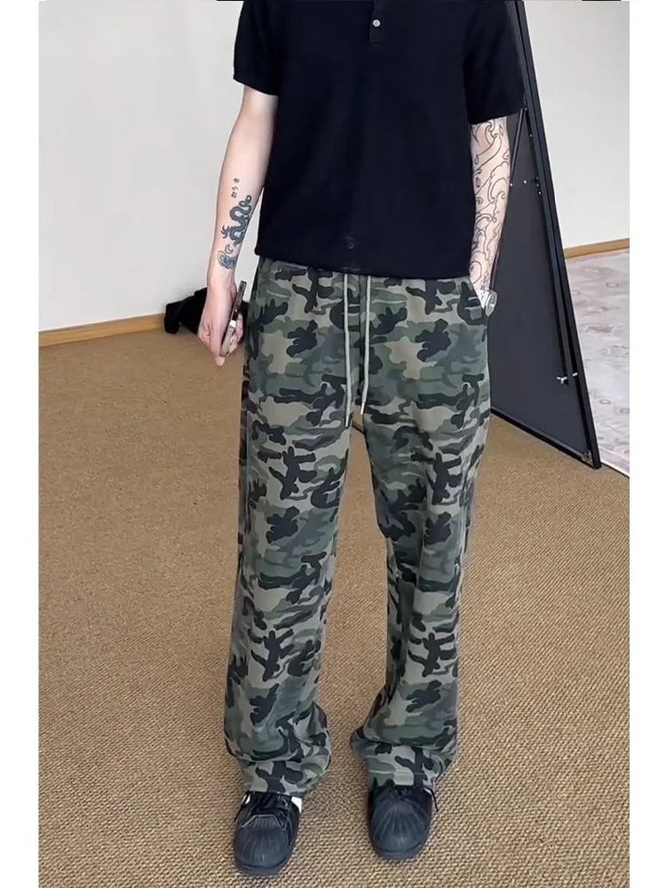

American Sle Camouflage Bend Knife Pants High Street Vibe Men's Autumn Straight Leg Micro Flared Sports Trousers