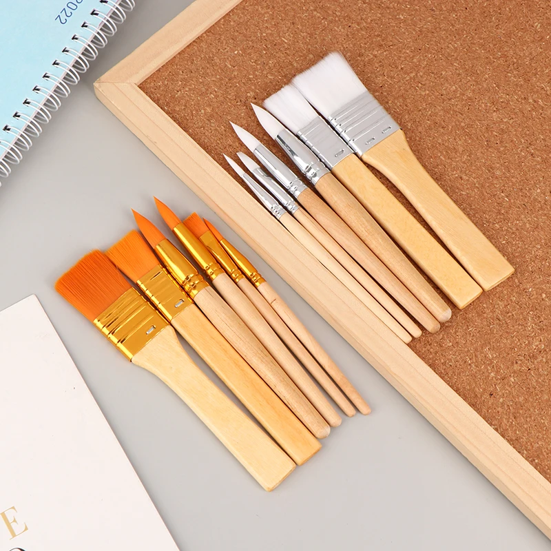 

6Pcs Portable Watercolor Brushes Wooden Handle Watercolor Paint Brush Pen Set For Learning Diy Oil Acrylic Painting Tools