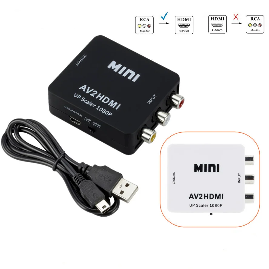 AV to HDMI-compatible Converter Full HD 1080P HDMI2AV RCA Adapter Mini Composite CVBS to HDMI-compatible AV2HDMI Audio