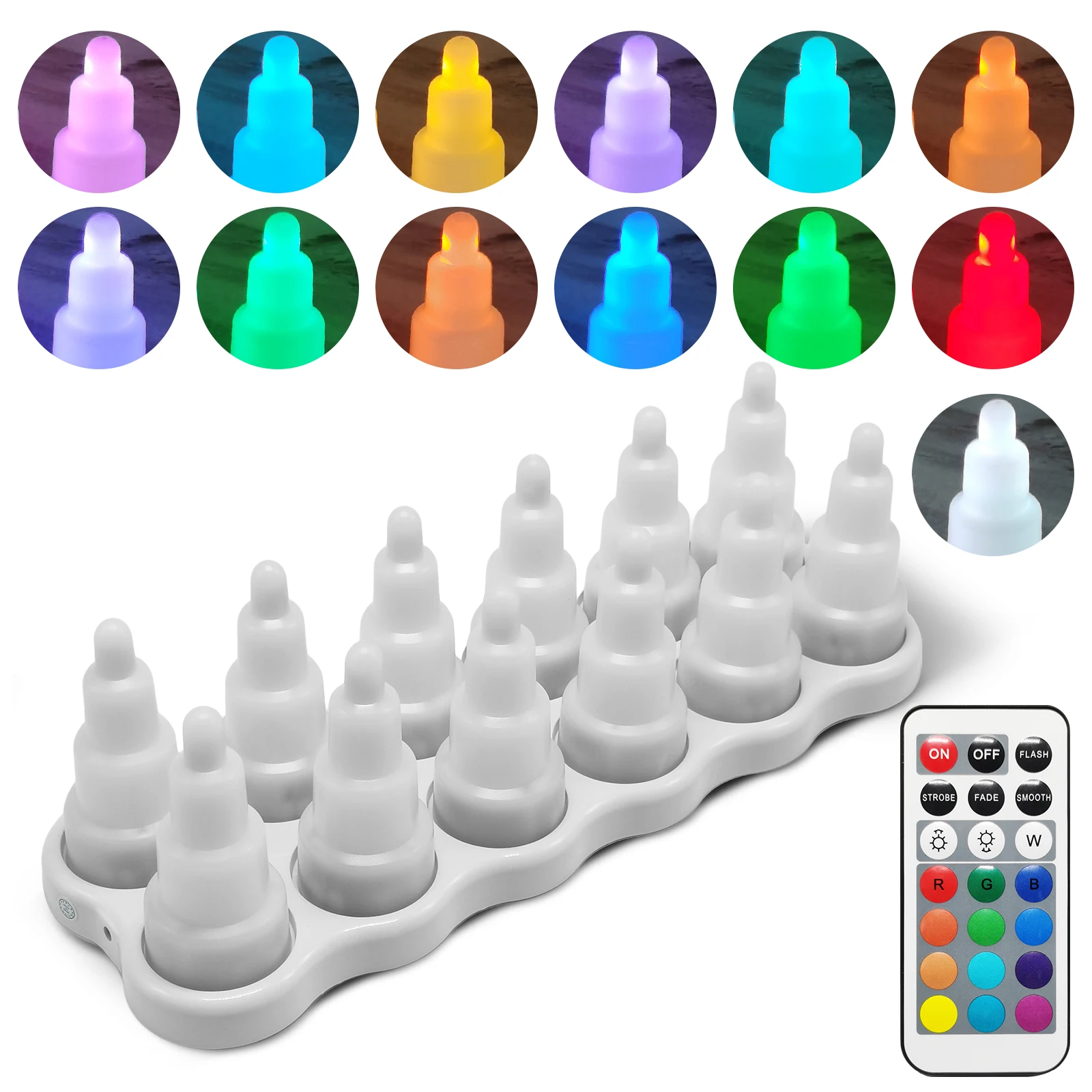 

12-piece set 21 key Remote Controller Wireless charging Rechargeable Tealight RGB LED Candle Electronic Lamp f/Wedding Xmas Home