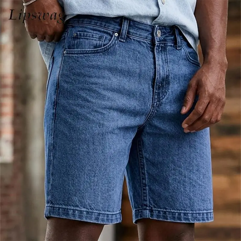 

Stylish Mens Denim Bottoms Vintage Solid Color Loose Straight Denim Shorts Men 2026 Spring Summer Streetwear New Casual Shorts