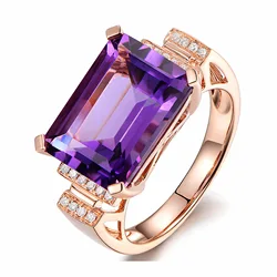 Big Amethyst Gemstone Ring Hollowed-out Silver Rings Exaggerated Silver Hand Jewelry For Women Crystals Rings