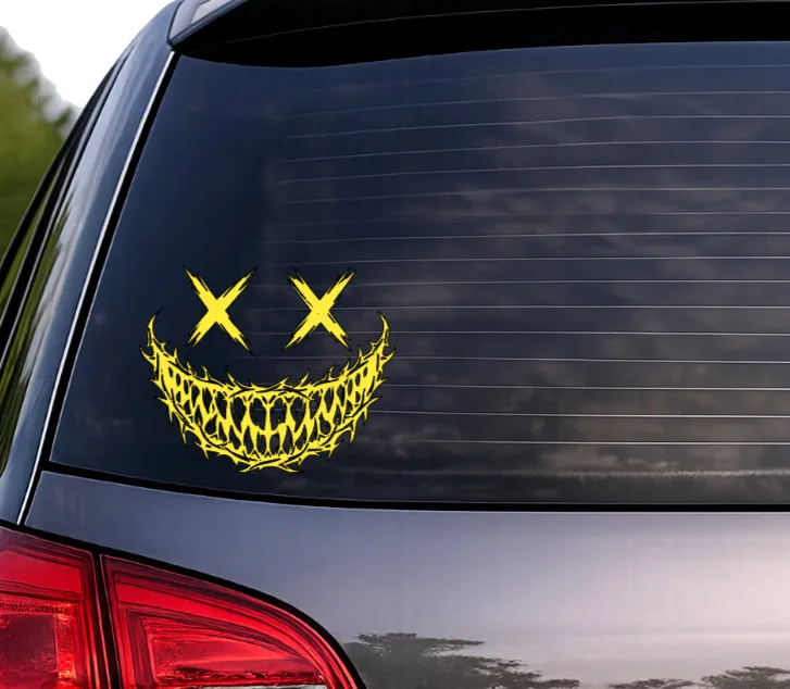 Crazy Face Car Decal Waterproof Surface Mount Bumper Sticker Choose Your Colour