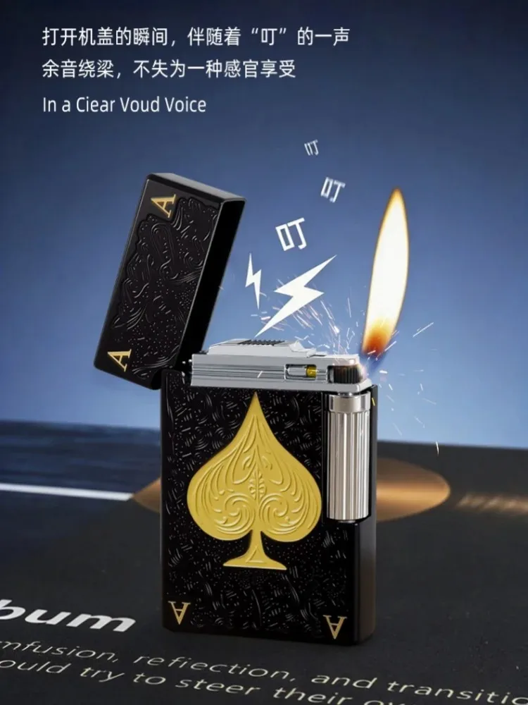 Lucky King of Spades Metal Butane Gas Steel Ping Sound Lighters Men's Gift Fashionable Memorial Lighters Premium Practical Tool