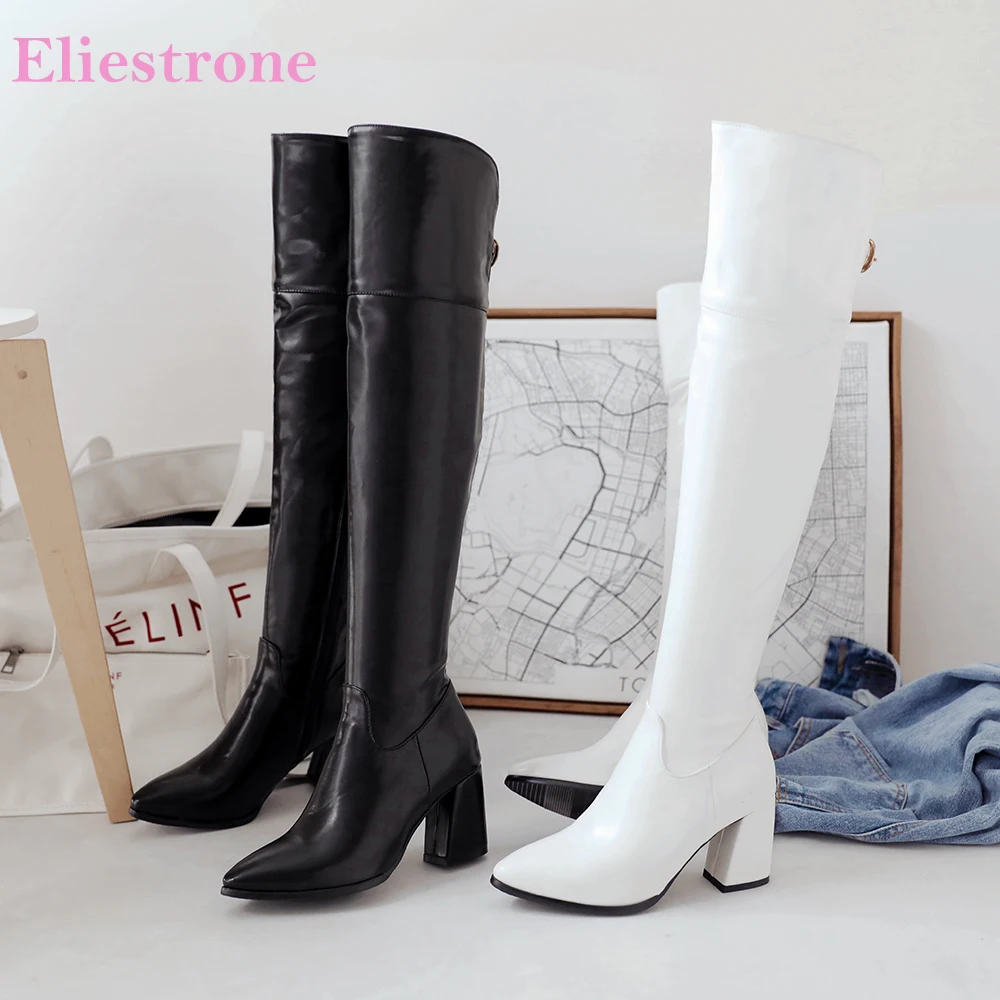 

New Winter Comfortable Black White Women Over The Knee High Boots High Heels Lady Shoes Plus Big Small Size 12 30 43 47