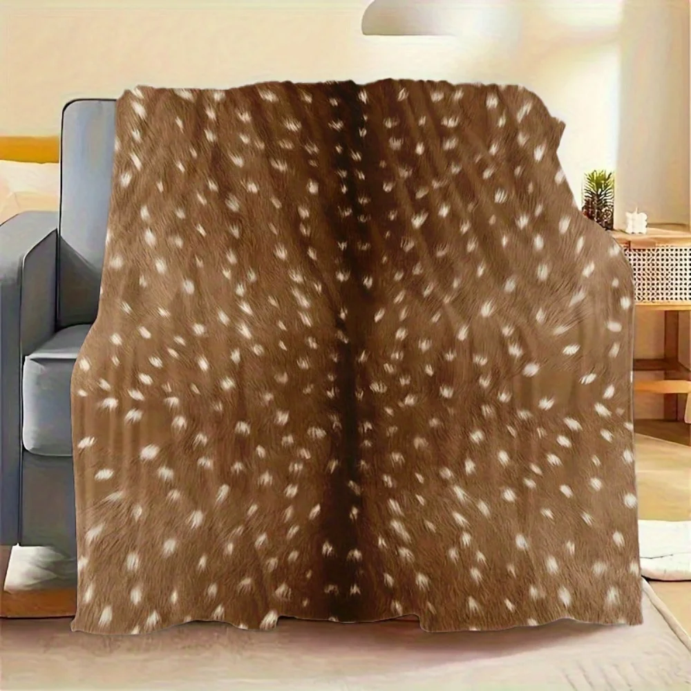 Vintage Brown Deer Spotted Animal Texture Flannel Throw Blanket Neutral Aesthetic Multi‑Pattern Design Cozy Soft Lightweight Blanket for Bedroom Sofa Living Room Home Decoration