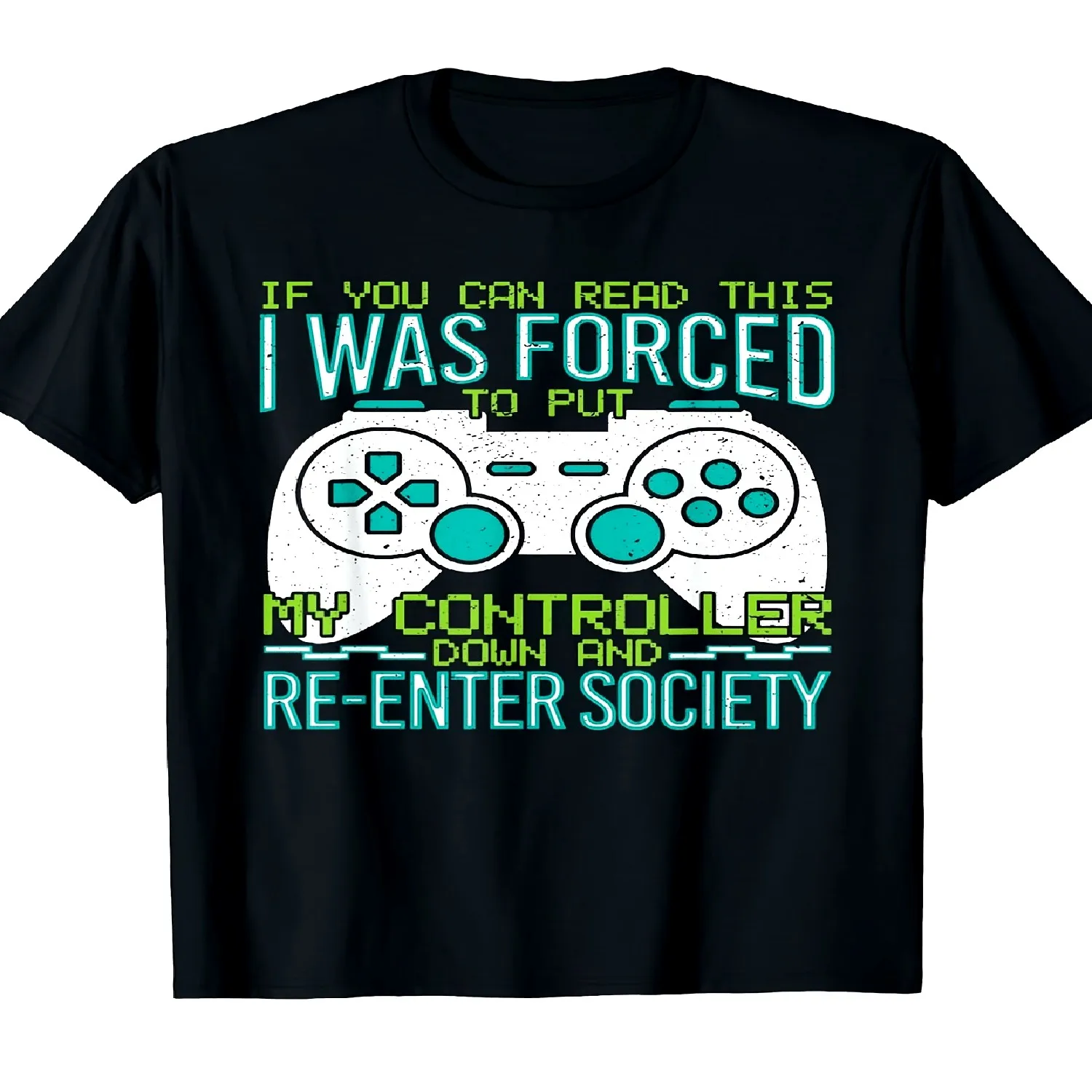 Pro Gamer Presents Put Controller Re-Enter Society Gamer Gifts Unisex-Adults Black Long Sleeve T-Shirt Same Style for Men and Women 2025 Summer Short-sleeved Printed T-shirt Pure Cotton 220G Short Sleeve T Shirt, Birthday Gift Tee
